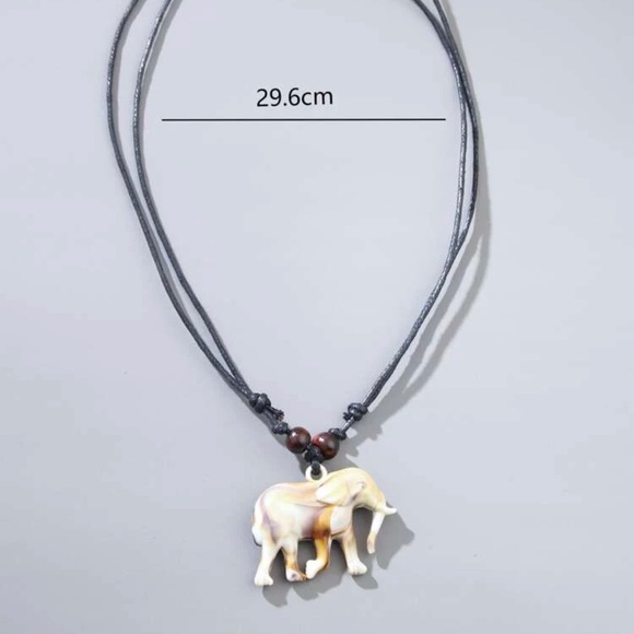 Elephant Pendant Necklace Leather with Wood Beads - Picture 3 of 3